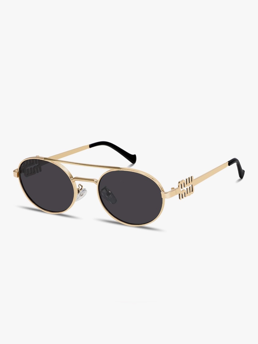 Faux designer Gold Frame Black Lens Women's Sunglasses Miu